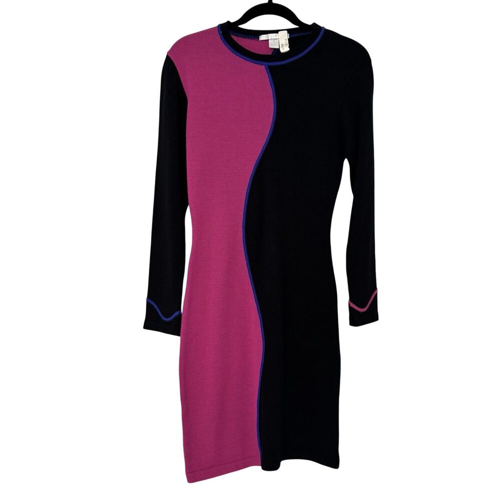 VTG The Limited Colorblock Sweater Dress Sz 9 (Fit 6) Black Pink Wiggle 90s 80s